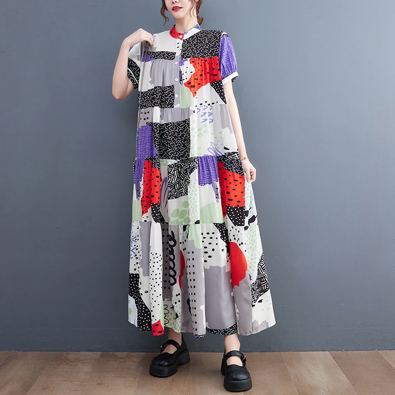Bohemian Style Summer Short Sleeve Loose Cut Holiday Dresses Ramie Oversized Boho Patchwork Casual Ethnic Layered Dress
Bohemian Style Summer Short Sleeve Loose Cut Holiday Dresses Ramie Oversized Boho Patchwork Casual Ethnic Layered Dress