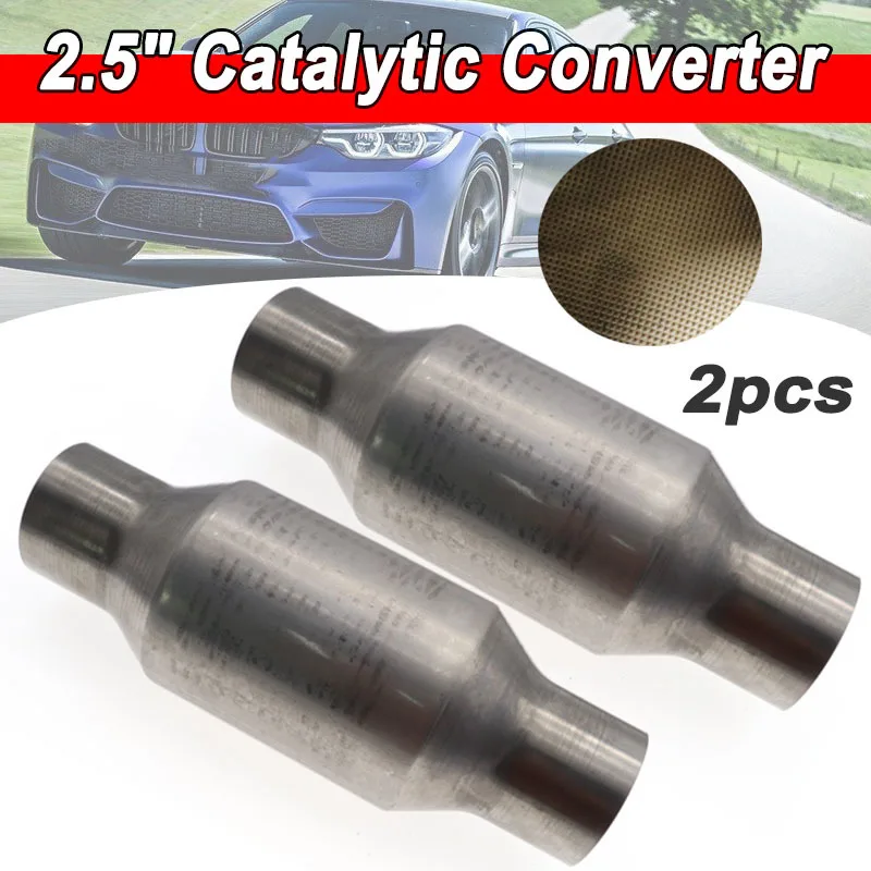 

Pair 2.5"/63mm Car Catalytic Converter Exhaust Systems Muffler Universal 400 Holes Length 11" Stainless Steel Engine Accessorie