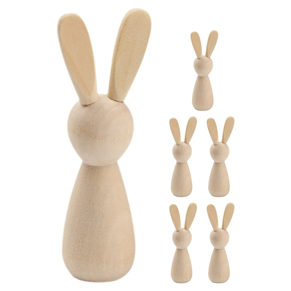 

6Pcs Wooden Bunny Dolls Blank Painting Dolls Unfinished DIY Wood Puppets for DIY