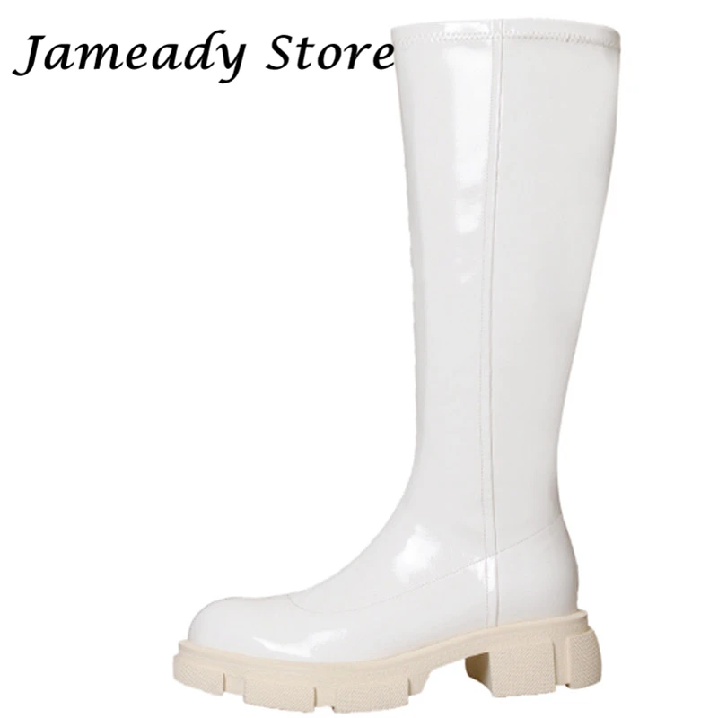 Women Patent Leather Chunky Platform Boots Side Zipper Round Toe Knee High Boots Fashion Concise Kinght Boots Female Botas Mujer
Women Patent Leather Chunky Platform Boots Side Zipper Round Toe Knee High Boots Fashion Concise Kinght Boots Female Botas Mujer
