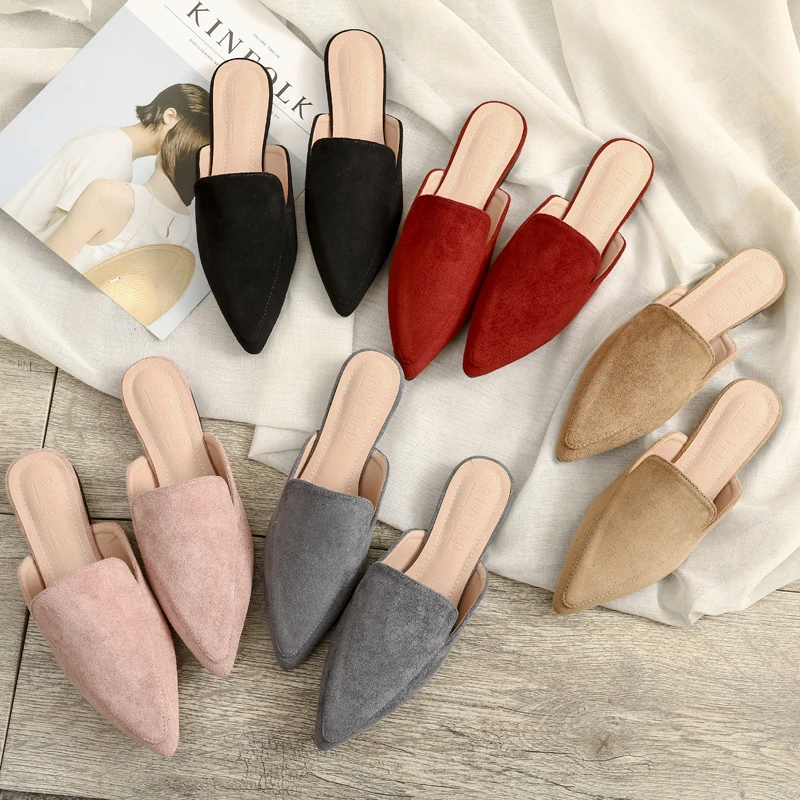 

Spring and summer new fashion wear slippers women Korean pointed suede flat flat girl Mueller shoes history free delivery