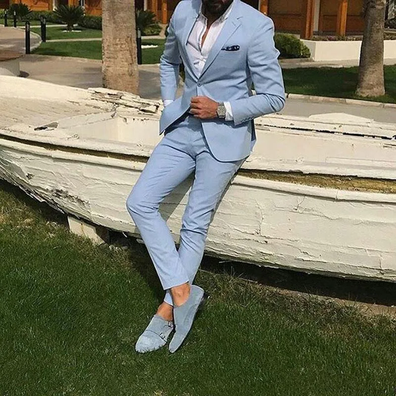 2022 Light Sky Blue Slim Fit Men Suits Notched Lapel Groomsmen Beach Wedding Tuxedos For Men Blazers Two Pieces Formal Suit
2022 Light Sky Blue Slim Fit Men Suits Notched Lapel Groomsmen Beach Wedding Tuxedos For Men Blazers Two Pieces Formal Suit