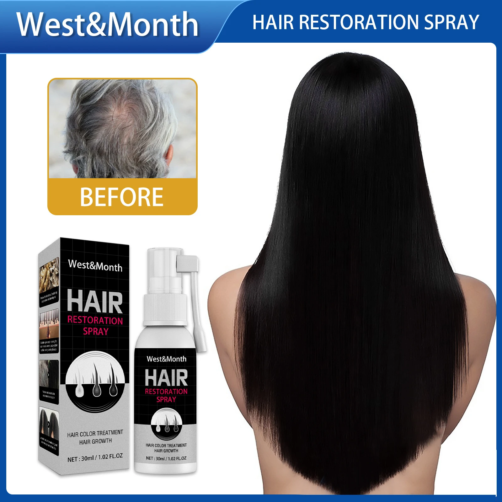 Grey Hair Treatment Serum Hair Growth Spray Restoration Black Hair Anti White Hair Loss White Hair Repair Hair Loss Product 30ml
Grey Hair Treatment Serum Hair Growth Spray Restoration Black Hair Anti White Hair Loss White Hair Repair Hair Loss Product 30ml