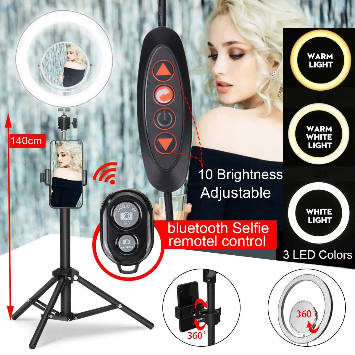 32cm LED Selfie Ring Light With 140cm Tripod Stand and Mirror Bluetooth Control Phone Holder for Photo Studio Live Streaming
32cm LED Selfie Ring Light With 140cm Tripod Stand and Mirror Bluetooth Control Phone Holder for Photo Studio Live Streaming