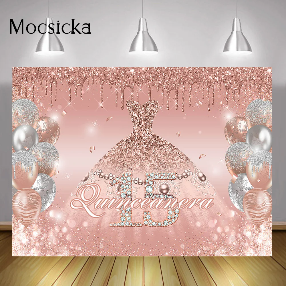 Quinceanera Girl 15th Birthday Backdrop Photo Rose Gold Glitter Dots Balloons Background Bar Mitzvah Party Custom Supplies Decor
Quinceanera Girl 15th Birthday Backdrop Photo Rose Gold Glitter Dots Balloons Background Bar Mitzvah Party Custom Supplies Decor