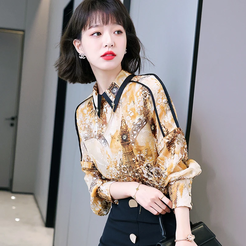 Chiffon Women's Blouse Printing Slim Fit Shirt Summer Long Sleeve Casual Top Fashion Female 2022 New Korean Style Clothing
Chiffon Women's Blouse Printing Slim Fit Shirt Summer Long Sleeve Casual Top Fashion Female 2022 New Korean Style Clothing