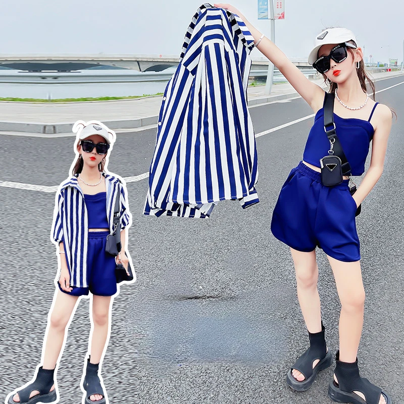 Kids Clothes for Girls Sets Summer New Fashion Striped Sling Shorts Three Piece Tennage Girl Outfits Streetwear Children Costume
Kids Clothes for Girls Sets Summer New Fashion Striped Sling Shorts Three Piece Tennage Girl Outfits Streetwear Children Costume