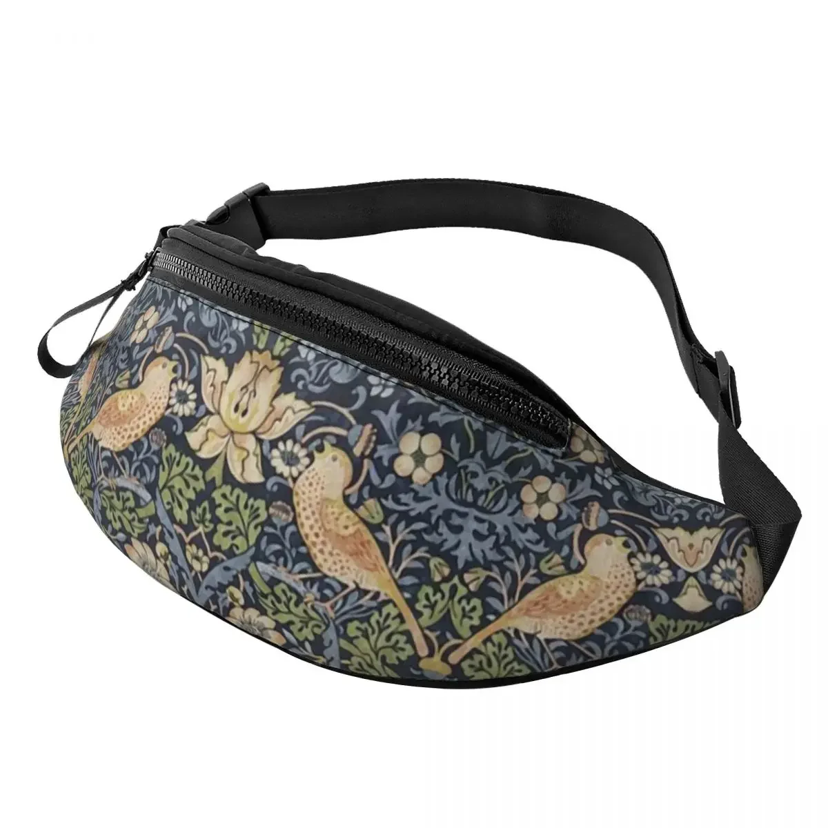 

William Morris Strawberry Thief Pattern Fanny Pack Women Men Vintage Textile Crossbody Waist Bag for Traveling Phone Money Pouch