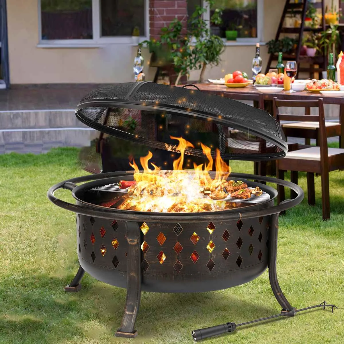 36in Fire Bowl with Spark Protection Barbecue Grill Grate Fire Pit for Garden Patio Heat Cooling BBQ Winter Summer Camping
36in Fire Bowl with Spark Protection Barbecue Grill Grate Fire Pit for Garden Patio Heat Cooling BBQ Winter Summer Camping