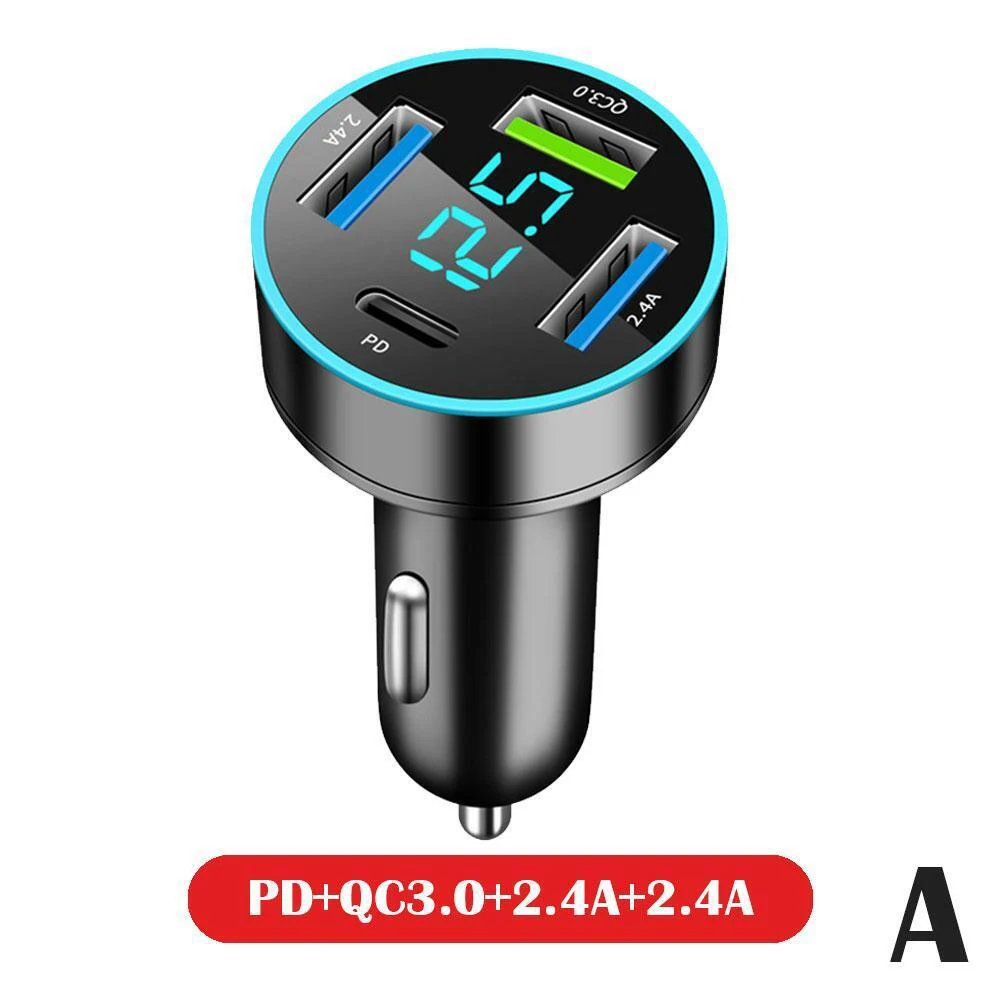 

66W Car Charger 4 Ports Fast Charge PD QC3.0 USB C Car Phone Charger Type C Adapter For Iphone 12 13 For Samsung Huawei Xiaomi