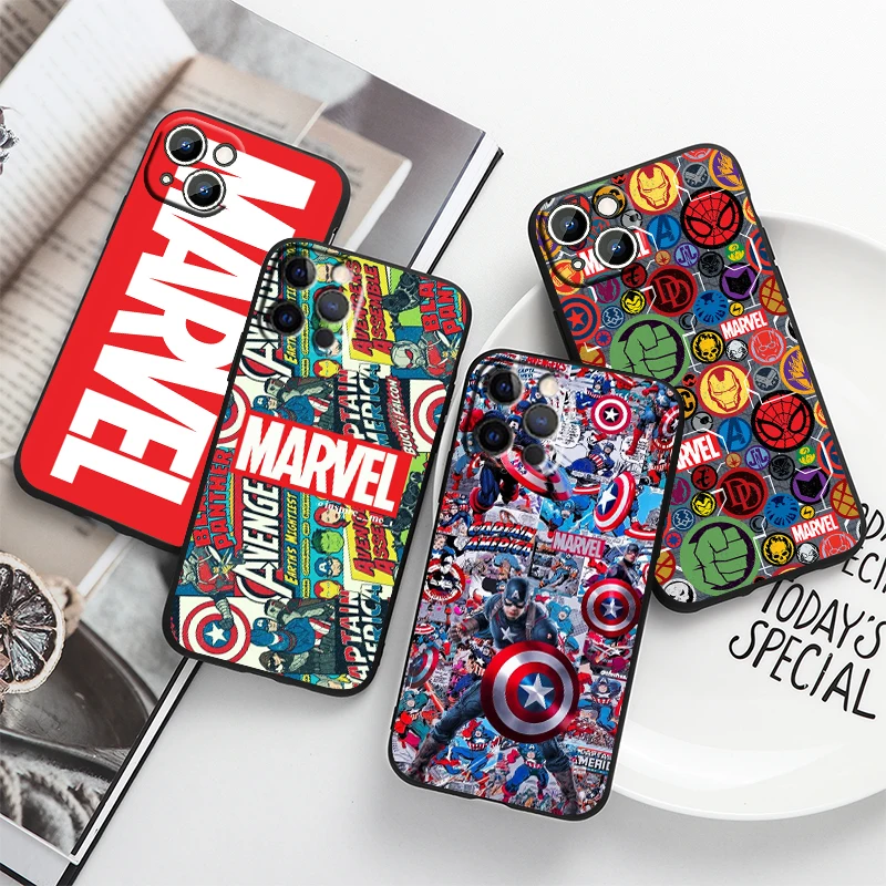 

Marvel Avengers Hero For Apple iPhone 14 13 12 11 Pro Max Mini XS Max X XR 7 8 Plus 5S Silicone TPU Black Phone Case Coque Capa