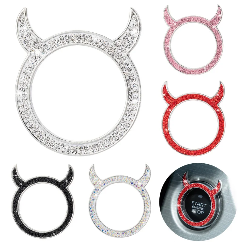 Car Ignition Key Ring Devil Horns Crystal Diamond Decoration Metal Sticker Car One-click Start Button Cover Decor Ring Decals
Car Ignition Key Ring Devil Horns Crystal Diamond Decoration Metal Sticker Car One-click Start Button Cover Decor Ring Decals