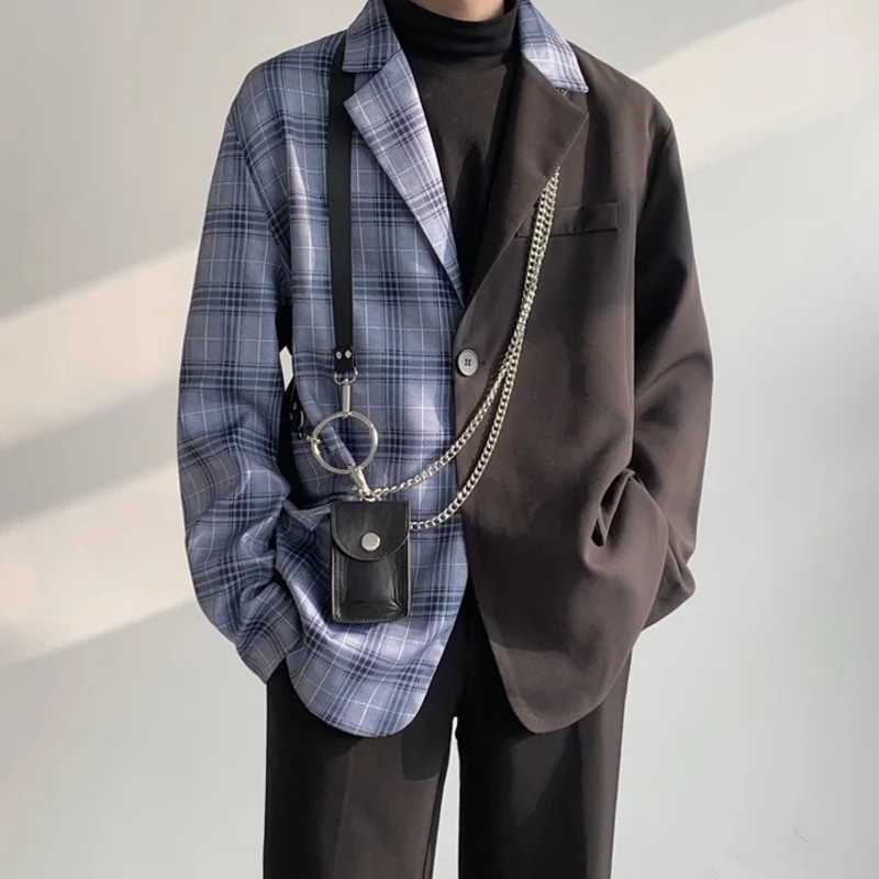 SYUHGFA 2022 New Men's Fashion Loose Notched Dark Retro Plaid Stitching Chain Korean Handsome Casual Blazer Autumn Winter
SYUHGFA 2022 New Men's Fashion Loose Notched Dark Retro Plaid Stitching Chain Korean Handsome Casual Blazer Autumn Winter