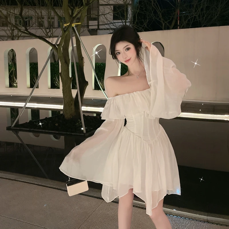 Sweet And Spicy Fairy Skirt Sexy One-Shoulder French Bell Sleeves Lotus Leaf Fishbone Waist A-line Skirt Chiffon Dress
Sweet And Spicy Fairy Skirt Sexy One-Shoulder French Bell Sleeves Lotus Leaf Fishbone Waist A-line Skirt Chiffon Dress