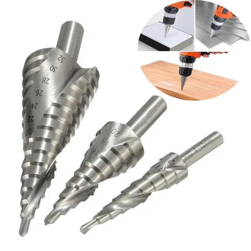 Pagoda Drill Bit Reamer Triangle Shank Silver Spiral Groove Step Drill 4-12/4-20/4-32mm Metal Stainless Steel Hole Opener
Pagoda Drill Bit Reamer Triangle Shank Silver Spiral Groove Step Drill 4-12/4-20/4-32mm Metal Stainless Steel Hole Opener