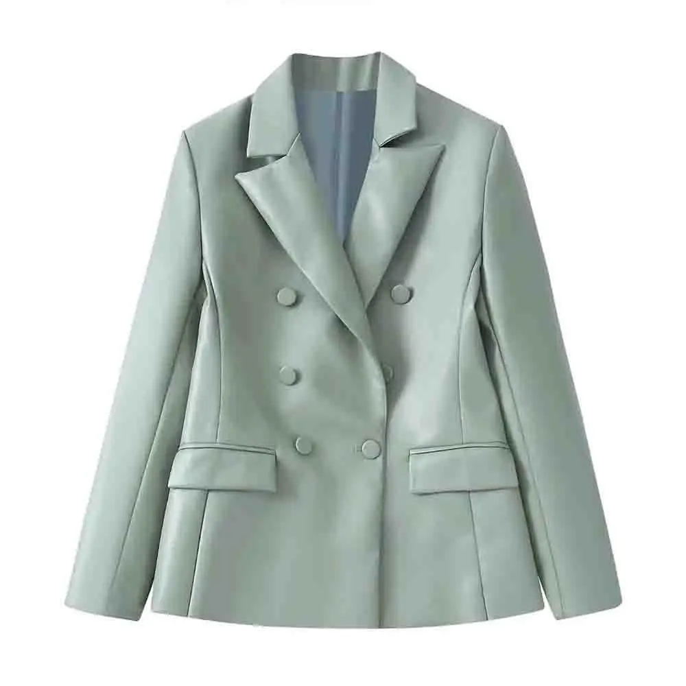 PB & ZA2022 Spring/Summer New commuter women's clothing fashionable imitation leather PU double-breasted pocket suit jacket 
PB & ZA2022 Spring/Summer New commuter women's clothing fashionable imitation leather PU double-breasted pocket suit jacket