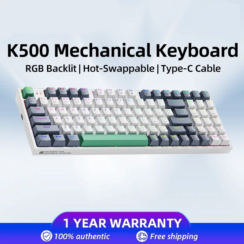 Makeike k500 Mechanical Keyboard RGB Backlit Hot-Swappable Wired Keyboard 90% Layout 94 Keys Gaming Keyboard Anti-Ghosting
Makeike k500 Mechanical Keyboard RGB Backlit Hot-Swappable Wired Keyboard 90% Layout 94 Keys Gaming Keyboard Anti-Ghosting