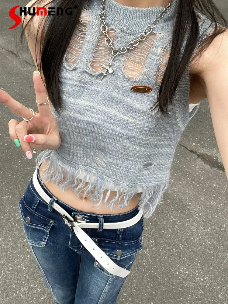 Original Ripped Tassel Knit Vest Camisole 2023 New Sexy Woman Summer Sleeveless Tops Knitted Pullover Short T-shirts for Women
Original Ripped Tassel Knit Vest Camisole 2023 New Sexy Woman Summer Sleeveless Tops Knitted Pullover Short T-shirts for Women
