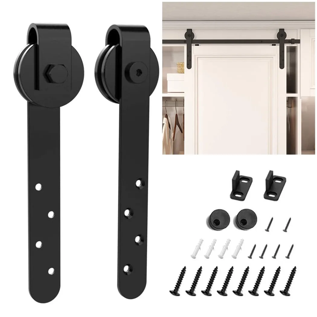 

Mini Sliding Barn Door Hardware Cabinet Kit 9*2.3*1.5 Inch Top Mounted Hanging Hanger Track Steel Rail Set Smooth Silent