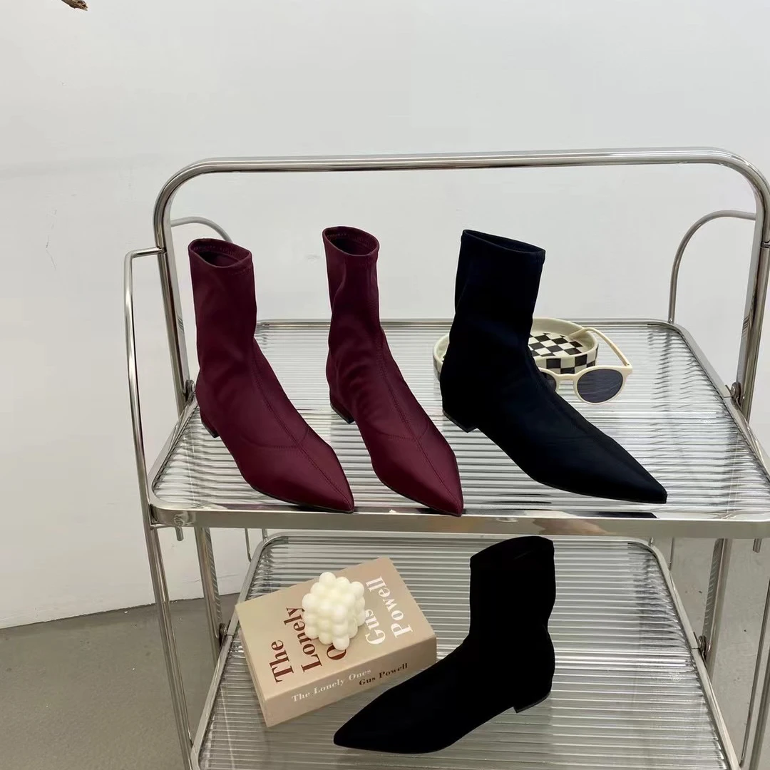 Stretch Shoes For Women Ankle Booties Pointed Toe Lycra Flat Low Heels Slip On Elastic Autumn Winter Botas Black/Wine Red 35-39
Stretch Shoes For Women Ankle Booties Pointed Toe Lycra Flat Low Heels Slip On Elastic Autumn Winter Botas Black/Wine Red 35-39