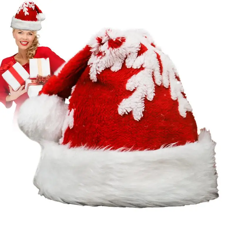 

Snowflake Santa Hat Unisex Cozy Santa Hat with Snowflakes Reusable Fluffy Plush with Snowflake Pattern for Christmas supplies