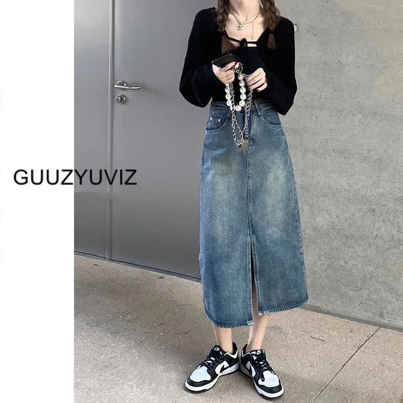 GUUZYUVIZ Vintage Blue Denim Long High Waist Split A Line Women Skirt Jean Skirts For Ladies
GUUZYUVIZ Vintage Blue Denim Long High Waist Split A Line Women Skirt Jean Skirts For Ladies