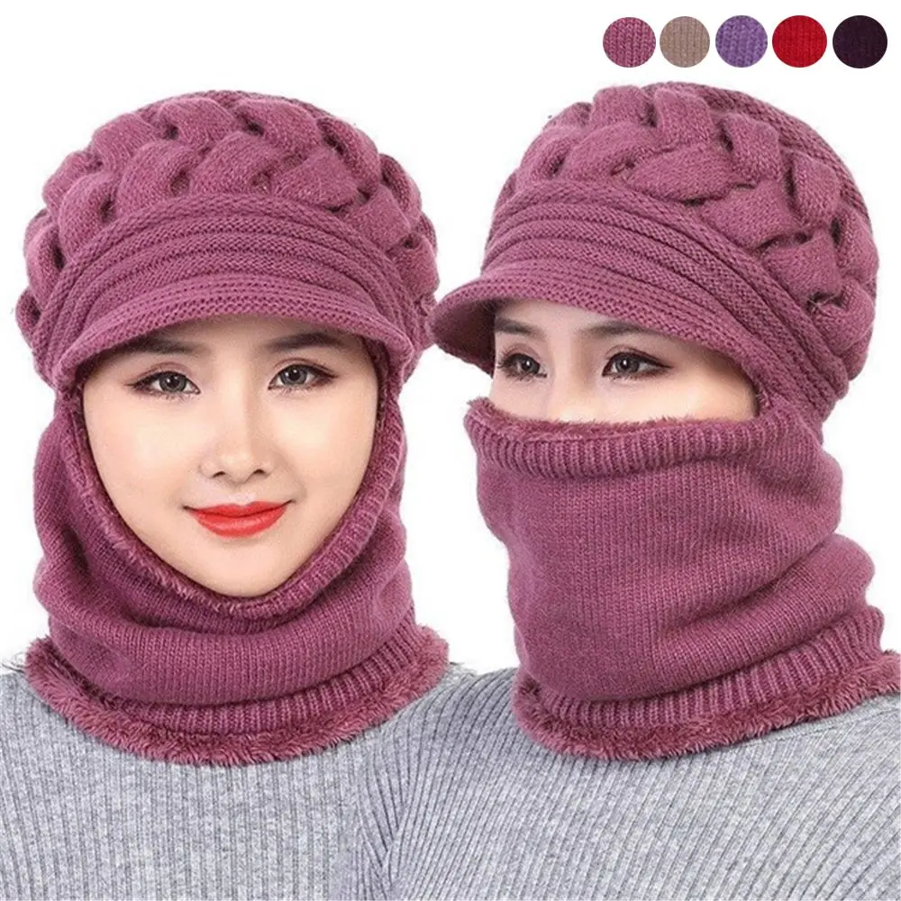 

Women Plus Thickening Warm Windproof Scarf Cap Balaclava Beanies Winter Hat Woolen Hat