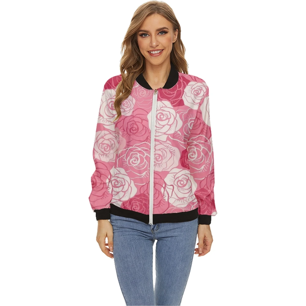 Women's Fashion Rose Printing Jacket Tops Long Sleeves Baseball Collar Zipper Coat Slim Lady Girls Bomber Jacket Street Style
Women's Fashion Rose Printing Jacket Tops Long Sleeves Baseball Collar Zipper Coat Slim Lady Girls Bomber Jacket Street Style