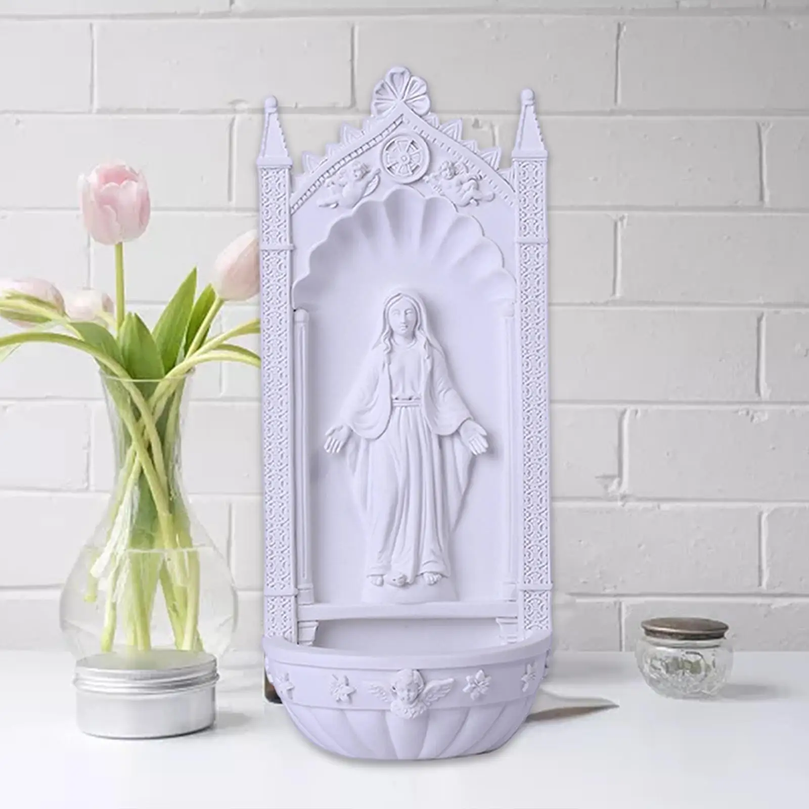 

Resin Jesus Statue Wall Hanging Desk Display Christian Blessed Virgin Mary Jesus Figurine Collection for Living Room Decoration