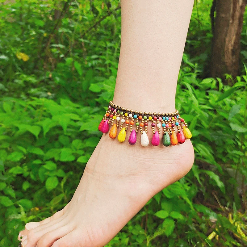 

Luxury Bohemian Retro Ethnic Style Semi-precious Stone Anklet Bracelets For Women Hand-woven Beach Vacation Female Anklets