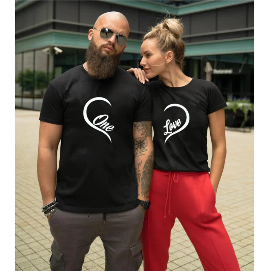 

Funny One Love T Shirt for Women Men Lover Casual Pullover Tee Summer Couple T-shirt His & Her Birth Gift Valentine's Day Tshirt