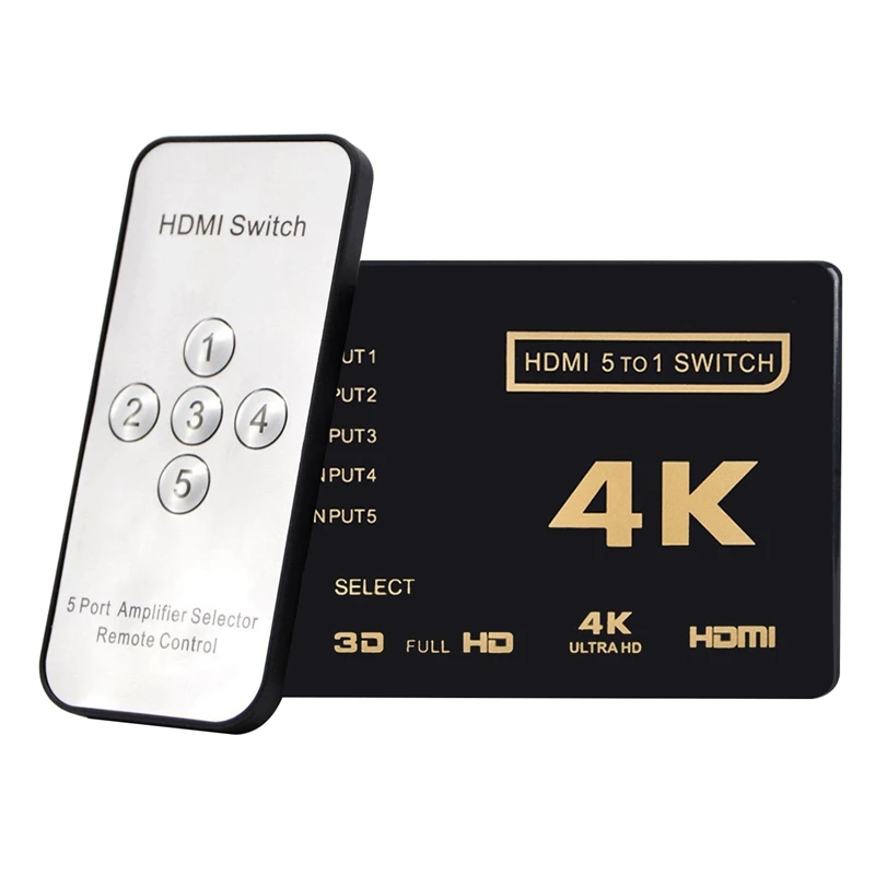 Mini HDMI Switcher 4K 5 Port HDMI Switch Selector Splitter With Hub IR Remote Controller For HDTV DVD TV BOX
Mini HDMI Switcher 4K 5 Port HDMI Switch Selector Splitter With Hub IR Remote Controller For HDTV DVD TV BOX