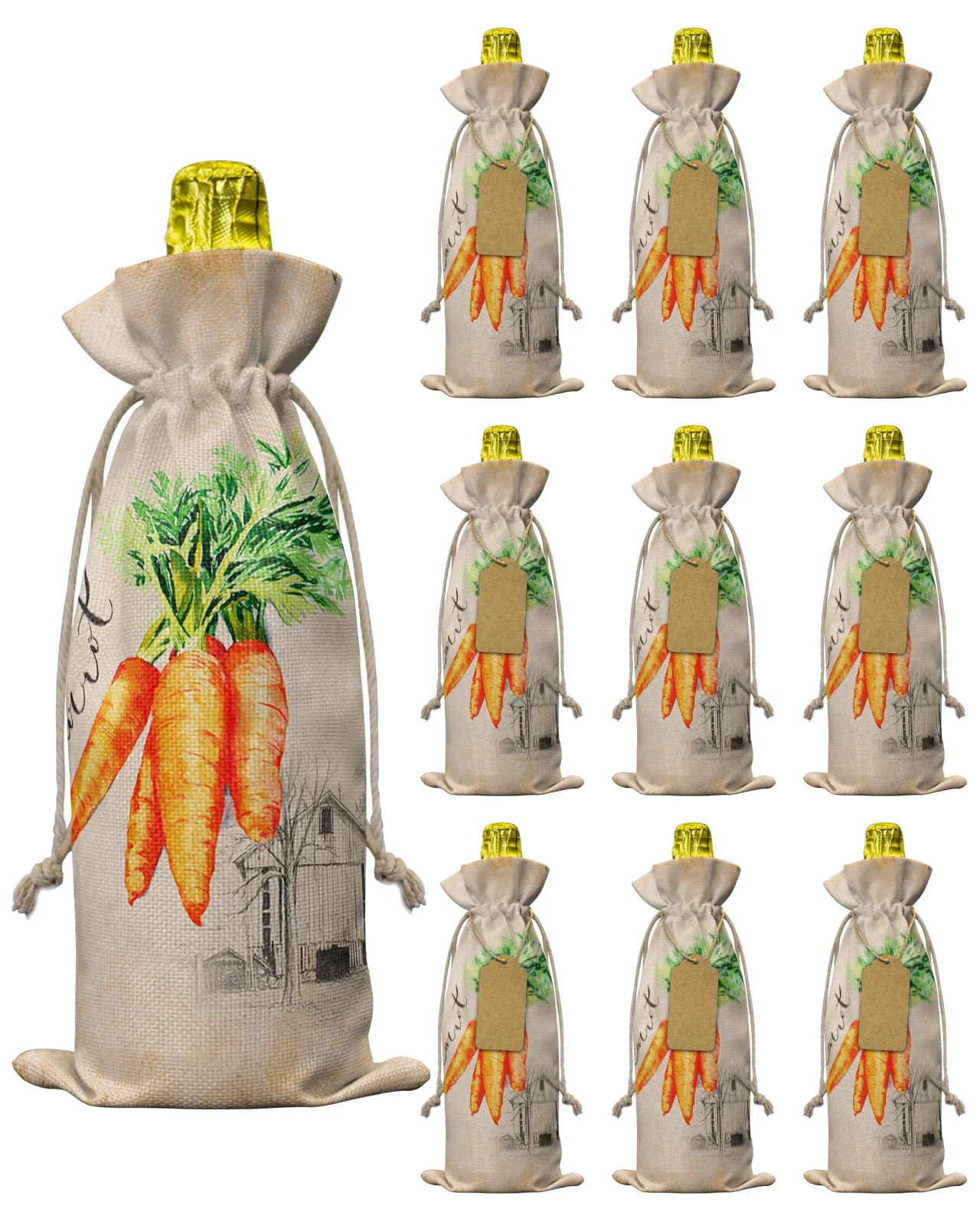 10pcs Vintage Textured Farm Carrots Drawstring Wine Bottle Covers Reusable Bottle Wrap Gift Package Party Decor Wine Bags
10pcs Vintage Textured Farm Carrots Drawstring Wine Bottle Covers Reusable Bottle Wrap Gift Package Party Decor Wine Bags