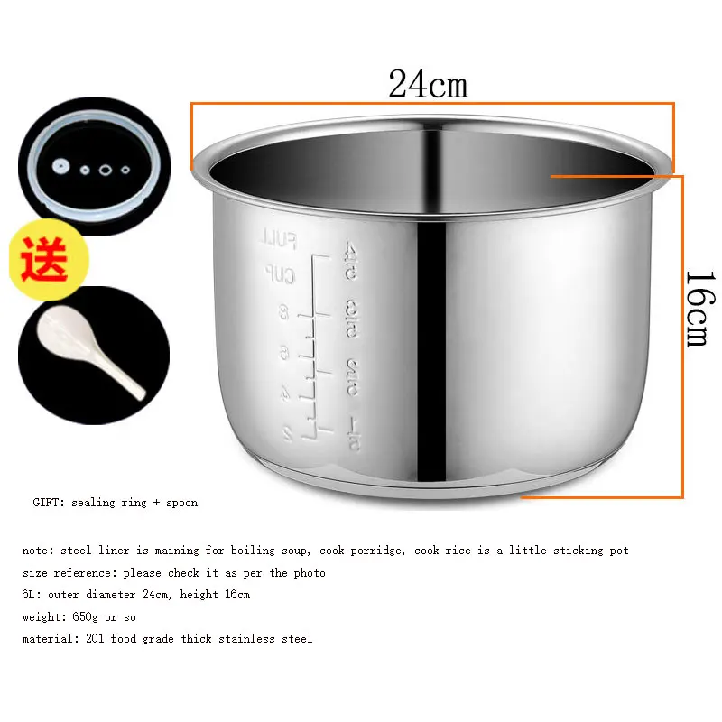 

6L Electric pressure cooker liner inner bowls multicooker bowl stainless steel tank for cooking soup porridge
