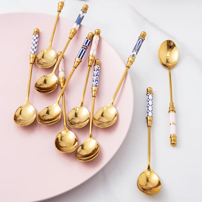 Stainless Steel Spoon Ceramic Handle Ice Cream Fruit Coffee Stirring S Teaspoon Dessert Cake Honey Tableware 2020
Stainless Steel Spoon Ceramic Handle Ice Cream Fruit Coffee Stirring S Teaspoon Dessert Cake Honey Tableware 2020