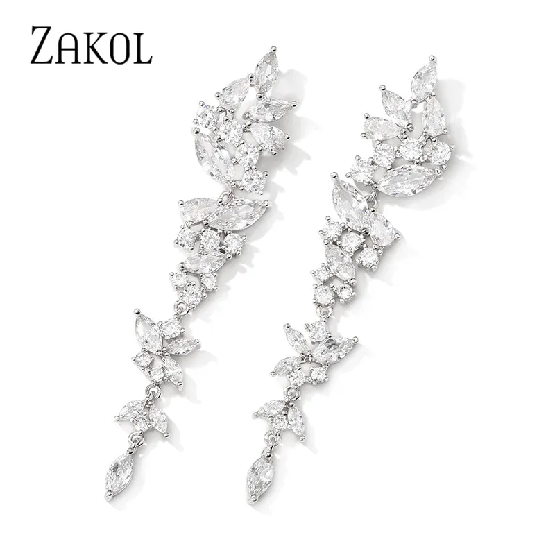 ZAKOL изысканные свадебные серьги с листочками, длинные висячие серьги, ювелирные изделия, фианиты, Brincos для женщин, Bijoux FSEP5017
ZAKOL изысканные свадебные серьги с листочками, длинные висячие серьги, ювелирные изделия, фианиты, Brincos для женщин, Bijoux FSEP5017