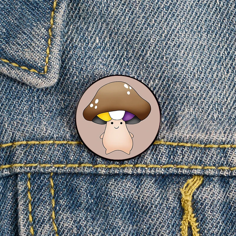 

Nonbinary Pride Mushroom Pin Custom Brooches Shirt Lapel teacher tote Bag backpacks Badge Cartoon gift brooches pins for women