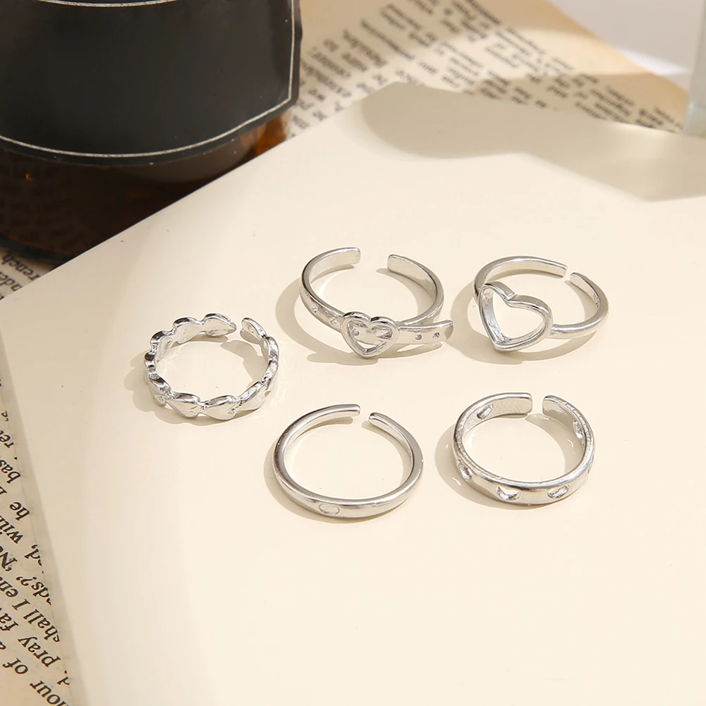 Fashion Hollow Heart Ring Set 5PCS Elegant Vintage Silver Women Finger Cute Love Jewelry Wedding Party Gift for Girls
Fashion Hollow Heart Ring Set 5PCS Elegant Vintage Silver Women Finger Cute Love Jewelry Wedding Party Gift for Girls