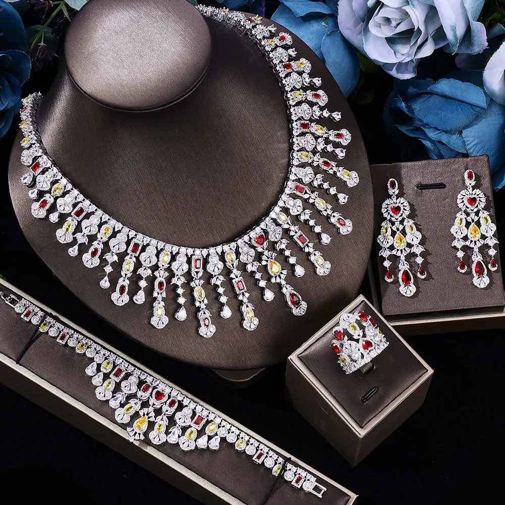 Fashion Luxury 4PCS Multicolor Women Bridal Necklace Earring Set CZ Dubai Nigeria Wedding Jewelry Accessories Bijoux Femme N-535 
Fashion Luxury 4PCS Multicolor Women Bridal Necklace Earring Set CZ Dubai Nigeria Wedding Jewelry Accessories Bijoux Femme N-535