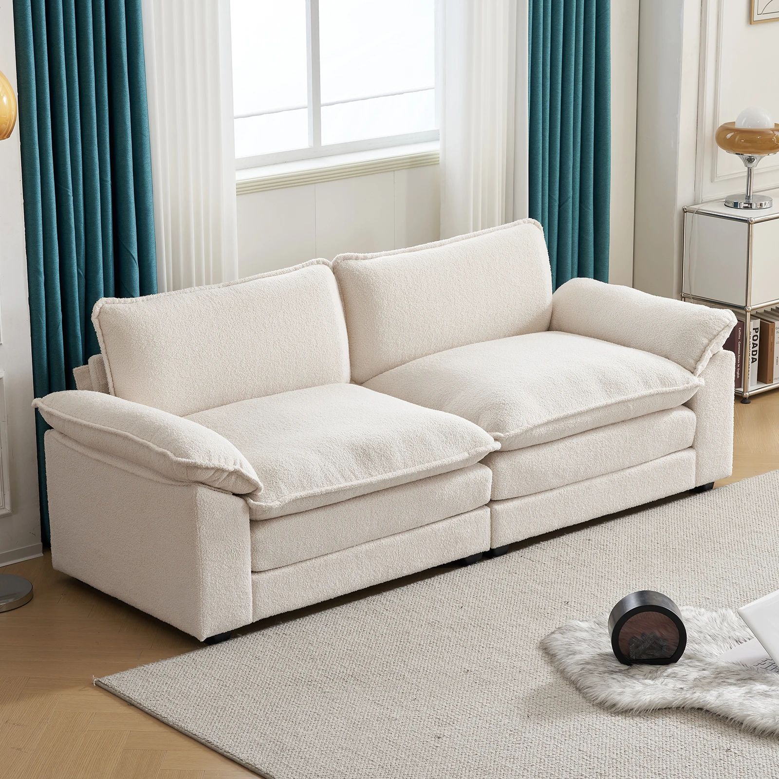 217*141*85 Teddy Velvet Two-Seater With Footstool Double Bag Indoor Double Sofa Off White
217*141*85 Teddy Velvet Two-Seater With Footstool Double Bag Indoor Double Sofa Off White