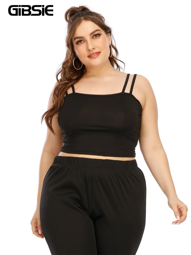 GIBSIE Plus Size Black Double Strappy Cami Top Women Fashion Slim Basic Tanks Solid Casual Summer Sports Crop Top XXXL 4XL
GIBSIE Plus Size Black Double Strappy Cami Top Women Fashion Slim Basic Tanks Solid Casual Summer Sports Crop Top XXXL 4XL