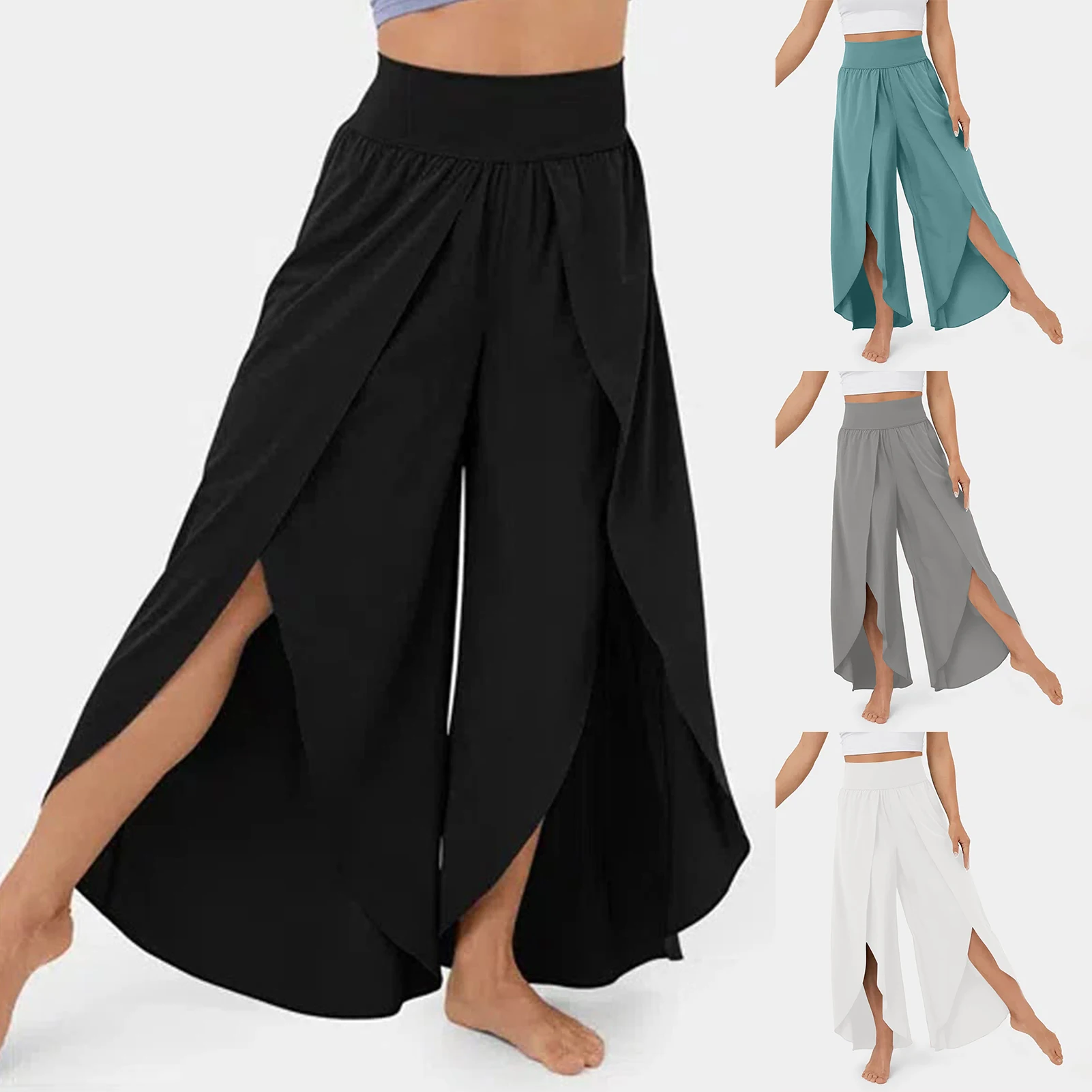

Women Wide Leg Pants 2023 Summer Thin Fabric Classic High Waist Pockets Slit Fly Long Palazzo Trousers Korean Casual Bottoms