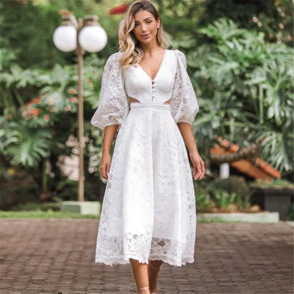 Women's Dress Mid-Sleeve Crochet Hollow Lace Dress Solid Color Lace Puff Sleeves LargeSwing Skirt New 2022 Party Dresses Female
Women's Dress Mid-Sleeve Crochet Hollow Lace Dress Solid Color Lace Puff Sleeves LargeSwing Skirt New 2022 Party Dresses Female