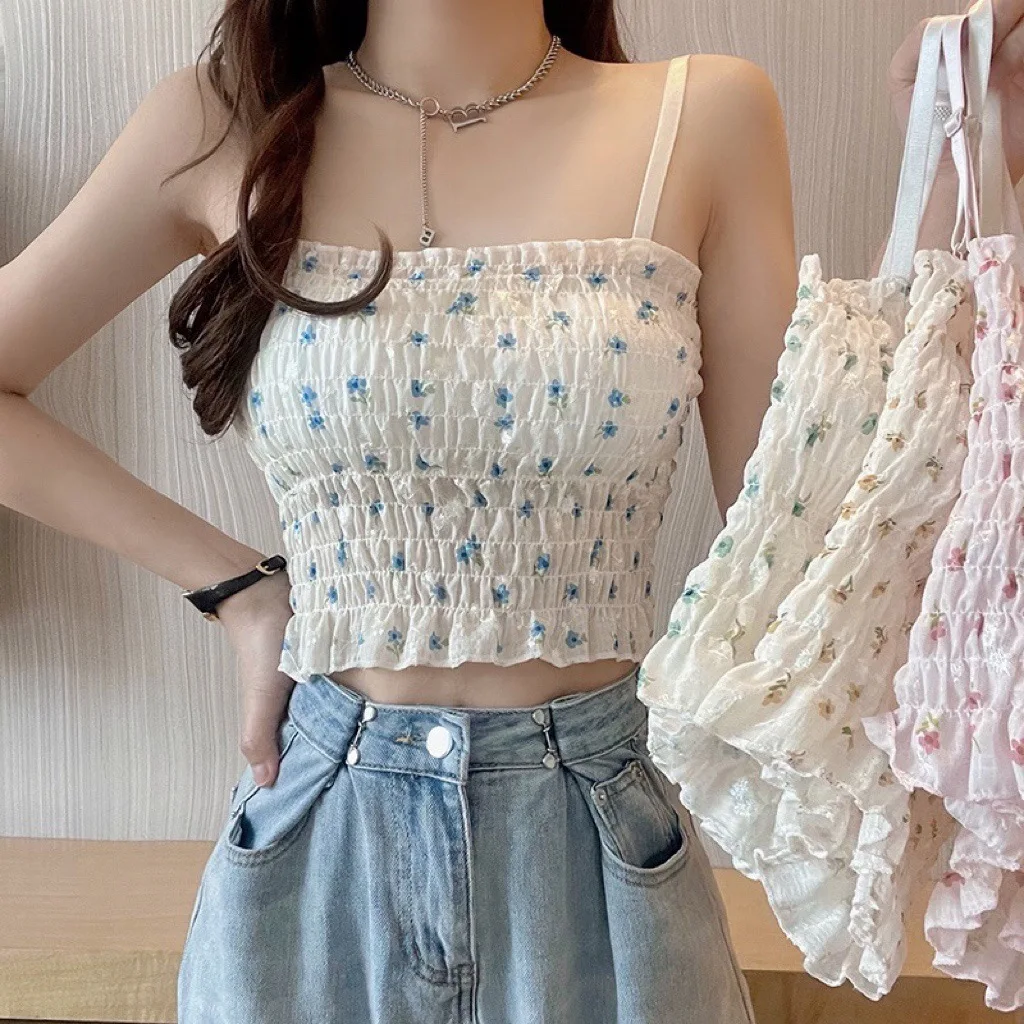 Crop Top Summer Short Blouse T-shirts Women with Chest Pad Halter Small Print Floral Street-wear Female Ladies Vest Single
Crop Top Summer Short Blouse T-shirts Women with Chest Pad Halter Small Print Floral Street-wear Female Ladies Vest Single