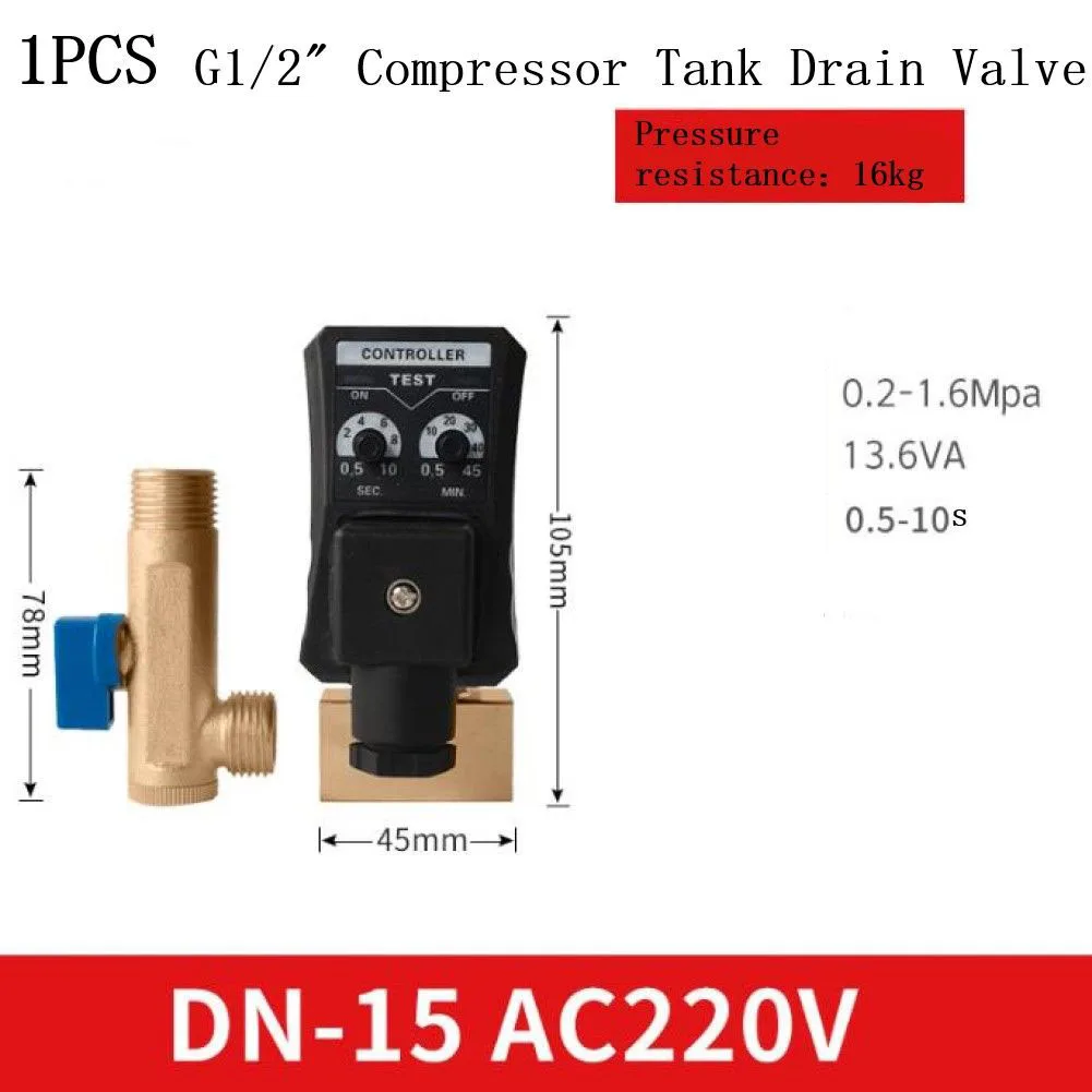 G1/2 Electronic Drain Valve Two-way Air Compressor Storage Tank Solenoid Valve 220v 0.2-1.6mpa Micro Test Button Air Power Tools
G1/2 Electronic Drain Valve Two-way Air Compressor Storage Tank Solenoid Valve 220v 0.2-1.6mpa Micro Test Button Air Power Tools