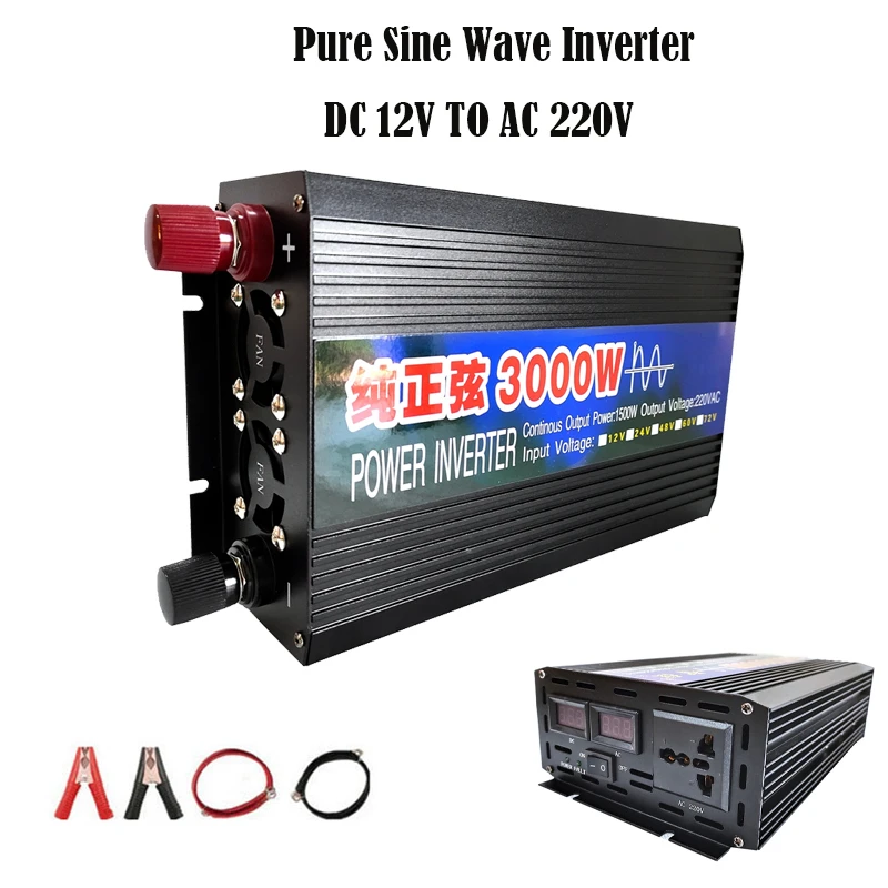 Pure Sine Wave Inverter 1000W 2000W 3000W 4000W Power DC 12V To AC 220V Voltage 50HZ Converter Solar Car Inverters With LED Dis
Pure Sine Wave Inverter 1000W 2000W 3000W 4000W Power DC 12V To AC 220V Voltage 50HZ Converter Solar Car Inverters With LED Dis