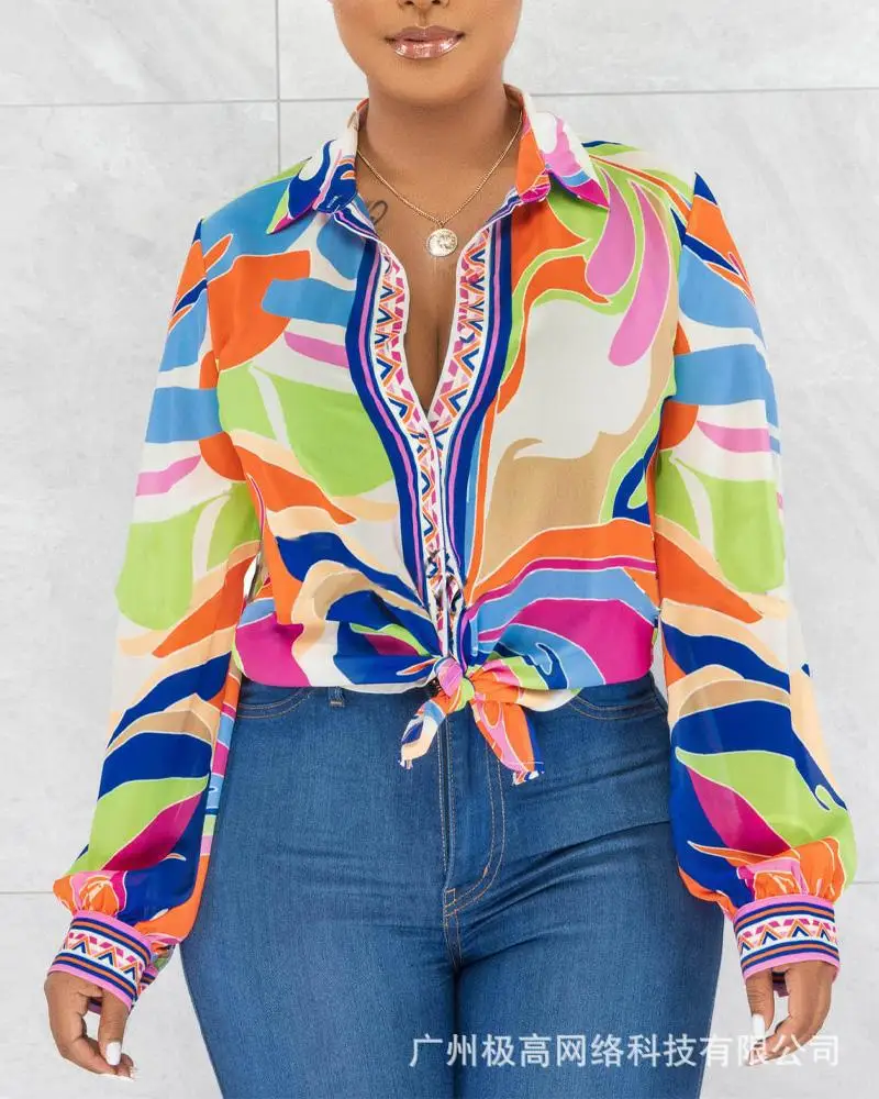Abstract Print Lantern Sleeve Button Down Shirt Women Blouse Fashion Casual Spring Summer Shirts Turn Down Neck
Abstract Print Lantern Sleeve Button Down Shirt Women Blouse Fashion Casual Spring Summer Shirts Turn Down Neck