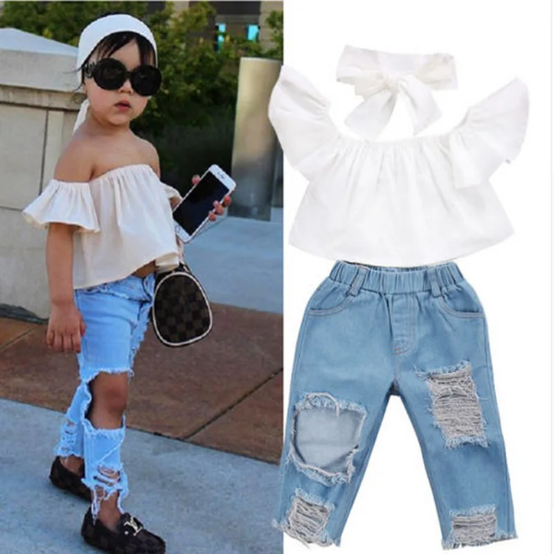Infant Newborn Baby Girls Outfit Set Summer Girls' Suit Children's One Shoulder White Jacket with Holes Pants Suit
Infant Newborn Baby Girls Outfit Set Summer Girls' Suit Children's One Shoulder White Jacket with Holes Pants Suit