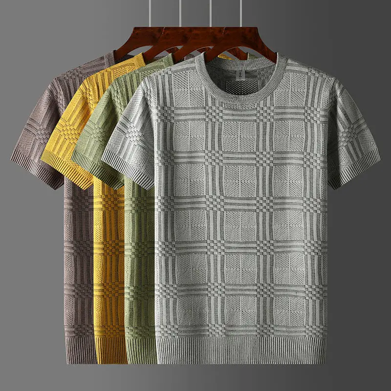 2023 Summer Short Sleeve Shirt Men Fashion Hollow Out Plaid Knitted Casual T-shirt Breathable Round Neck Tee Top Streetwear H19
2023 Summer Short Sleeve Shirt Men Fashion Hollow Out Plaid Knitted Casual T-shirt Breathable Round Neck Tee Top Streetwear H19