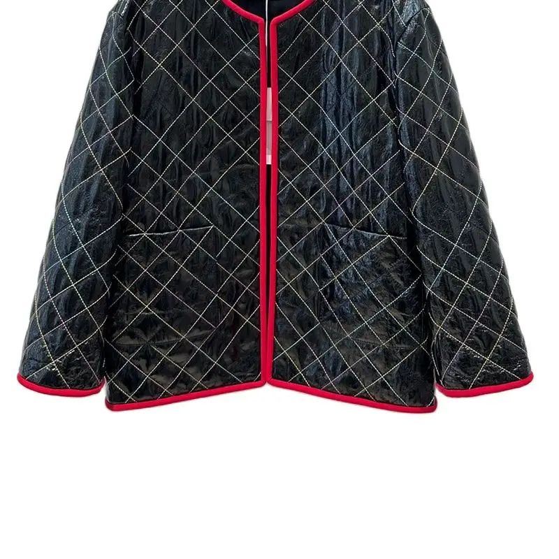 

23Autumn Sheepskin Jacket Runway Vintage Genuine Leather Long Sleeve O-neck Outwear Fashion Contrasting Colors Casual Short Coat